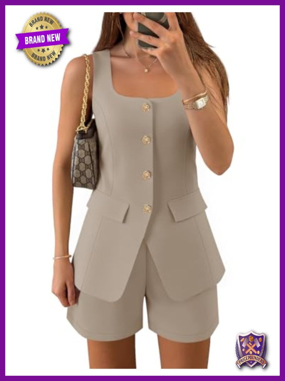 Womens 2 Piece Short Set Sleeveless Vest Top Button Front Matching Outfit